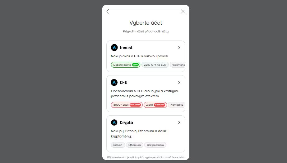Vyberte si účet na Trading 212