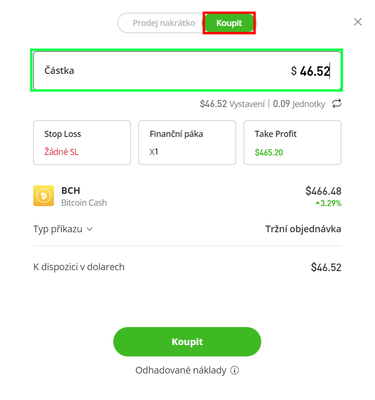 Nastavení nákupního příkazu