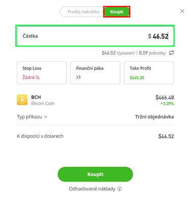 Nastavení nákupního příkazu