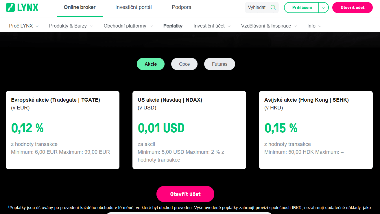 Jaké jsou poplatky Lynx Brokera?