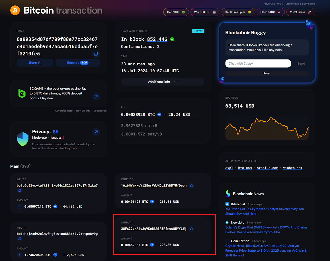 BlockchaiR webová stránka - Bitcoin blockchain