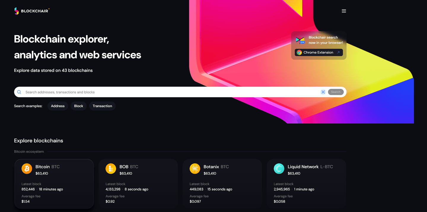 Blockchair webová stránka