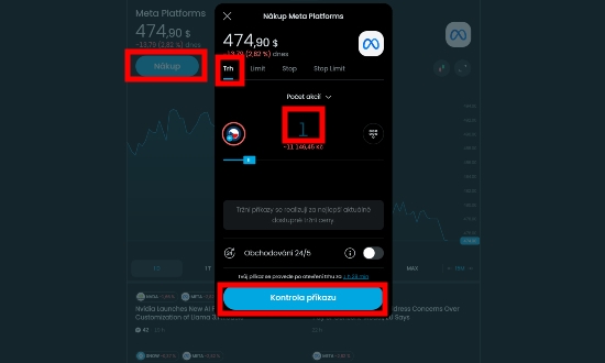 Jak zadat nákupní příkaz akcie Meta na Trading212