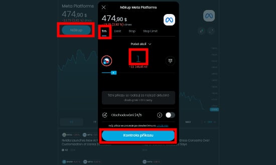 Jak zadat nákupní příkaz akcie Meta na Trading212