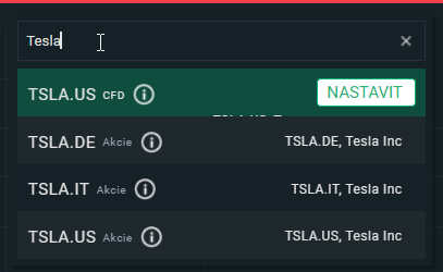 Jak najít akcie Tesla na XTB