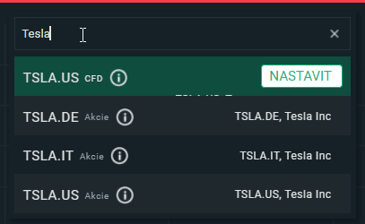Jak najít akcie Tesla na XTB