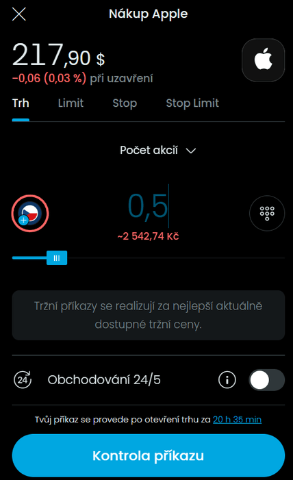 Jak zadat nákupní příkaz na Trading 212 k nákupu společnosti Apple
