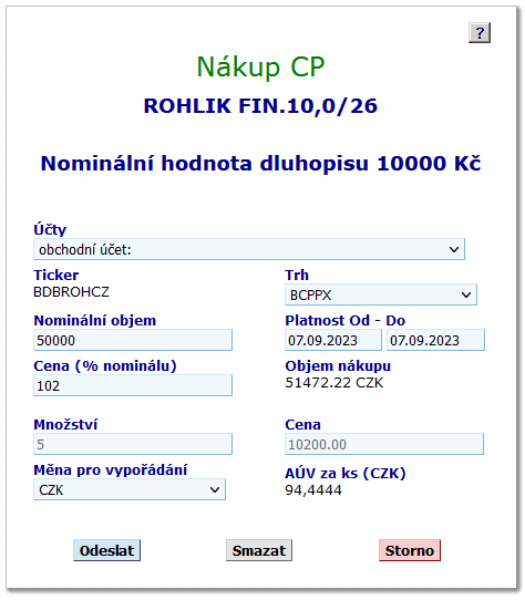 Fio e-Broker nákup dluhopisů