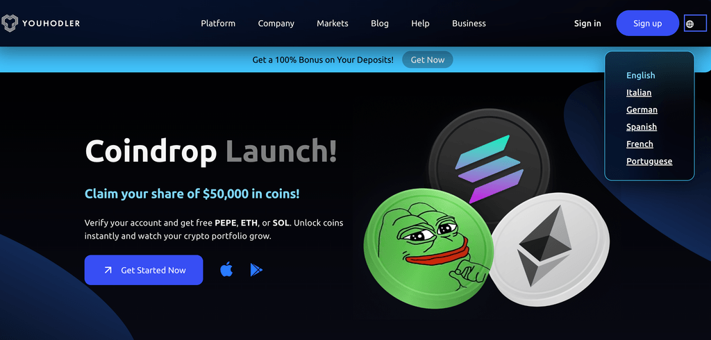 Youhodler: Podporované jazyky