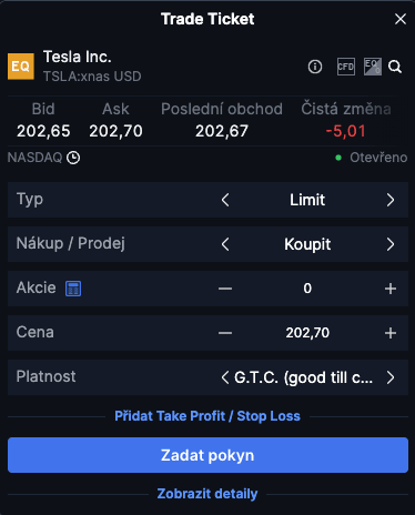 SaxoTraderGO - nákup