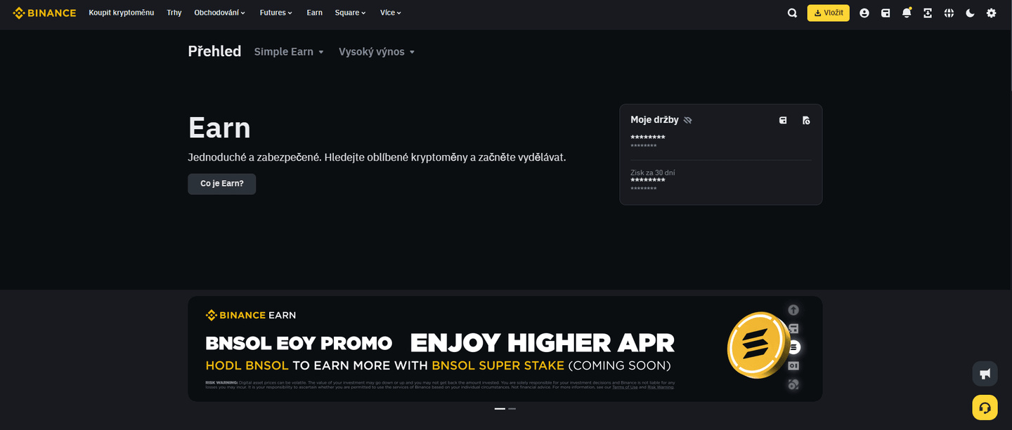 Binance rozhraní Earn