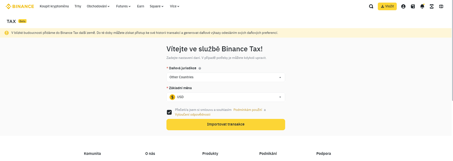 Binance tax pro vygenerování daňových podkladů