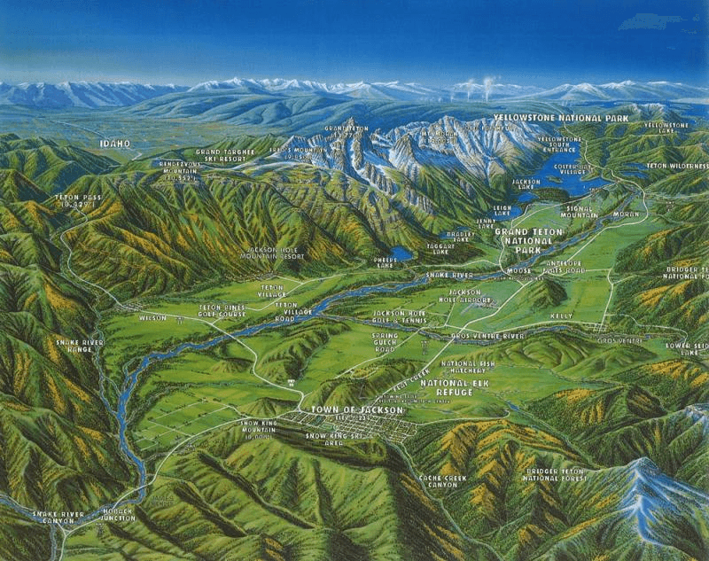 Mapa Jackson Hole a okolí. Zdroj: Jackson Hole Camber