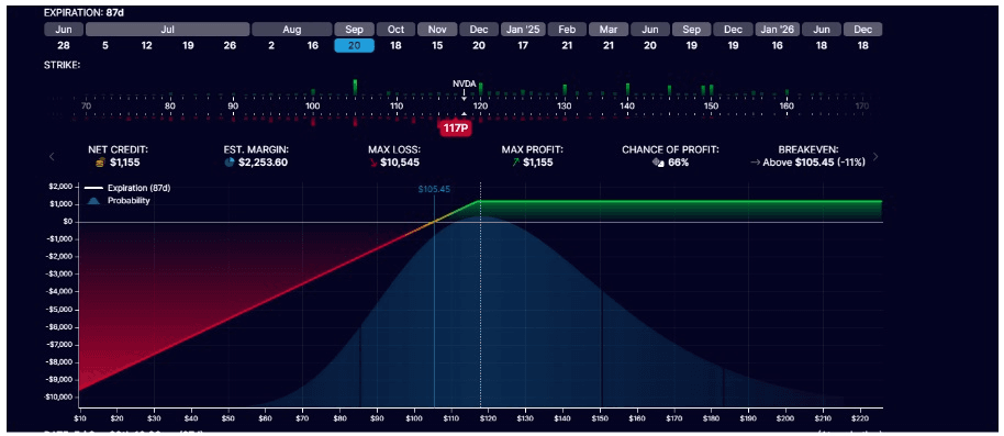 long put - graf zisku a ztrát