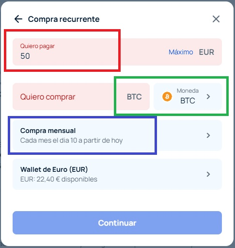 nákupy Bitcoinu: nastavení