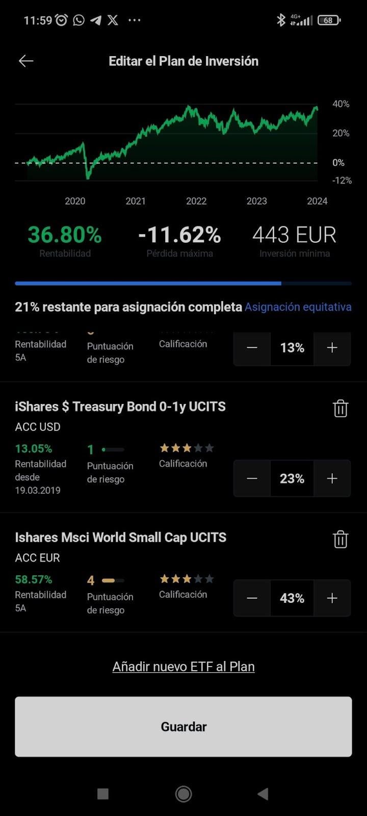 XTB investiční plán - přerozdělení váhy