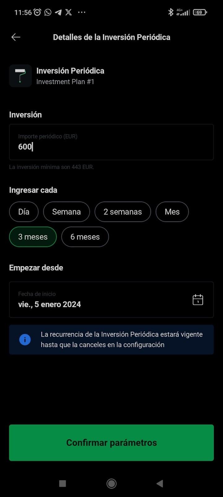 XTB investiční plán - nastavení investice