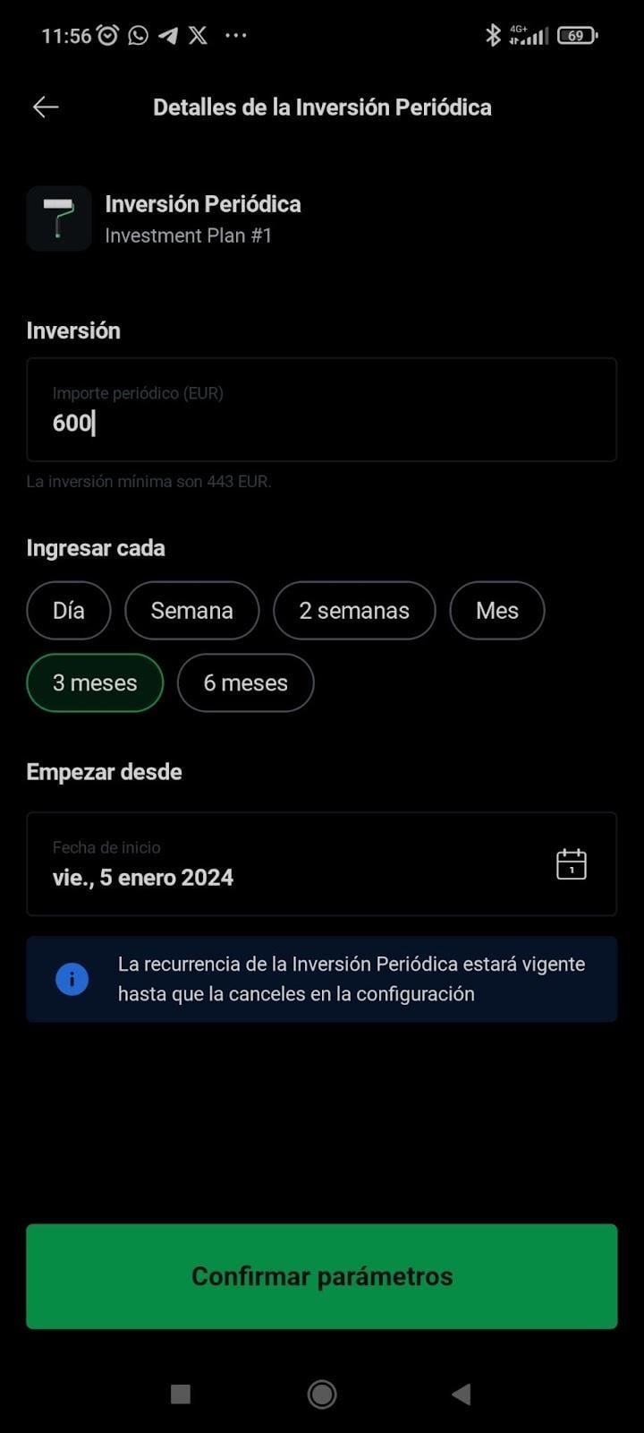 XTB investiční plán - nastavení investice