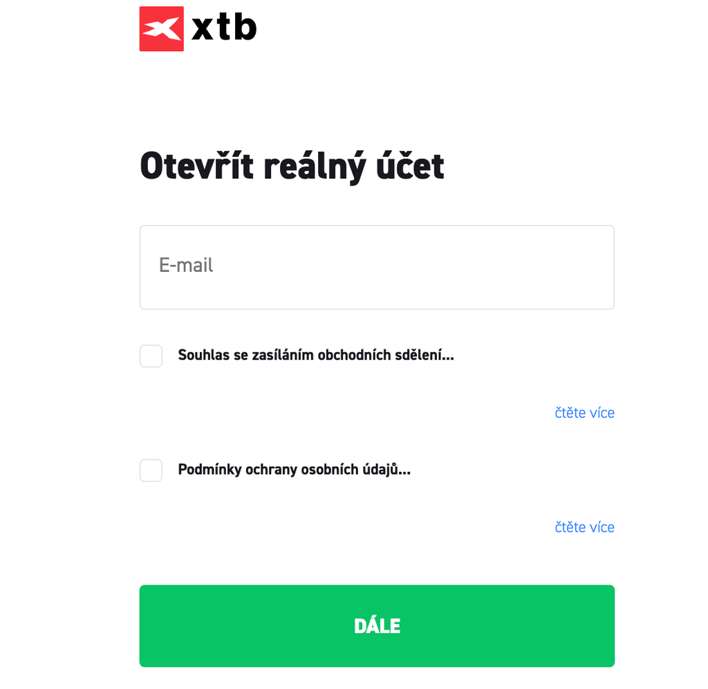 Otevření účtu XTB