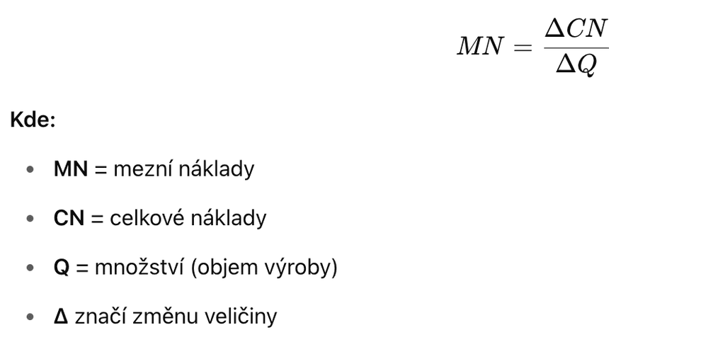 mezní náklady vzorec