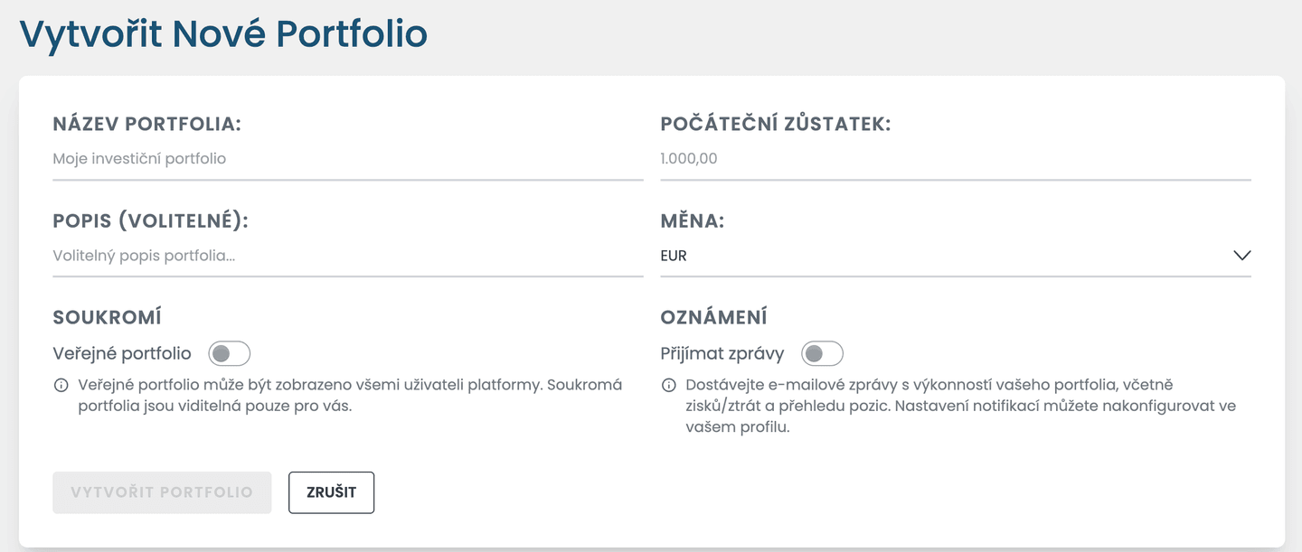 MyPortfolio - potřebné informace